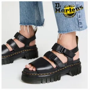 Dr. Martens Ricki 3-Strap Women's Leather Platform Sandals Black Size 11 NEW