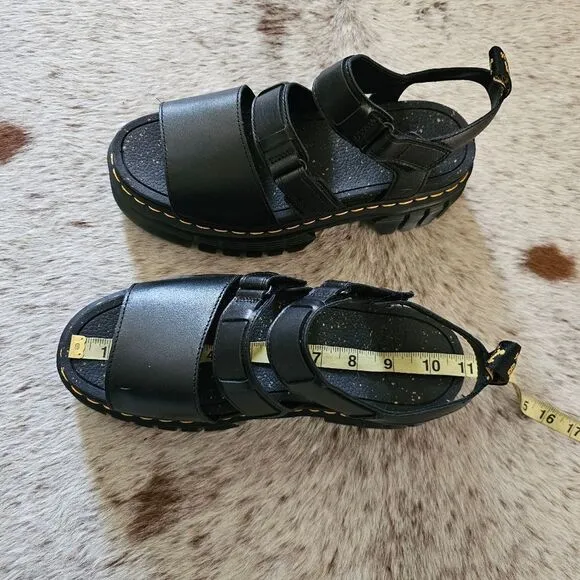 Dr. Martens Ricki 3-Strap Women's Leather Platform Sandals Black Size 11 NEW