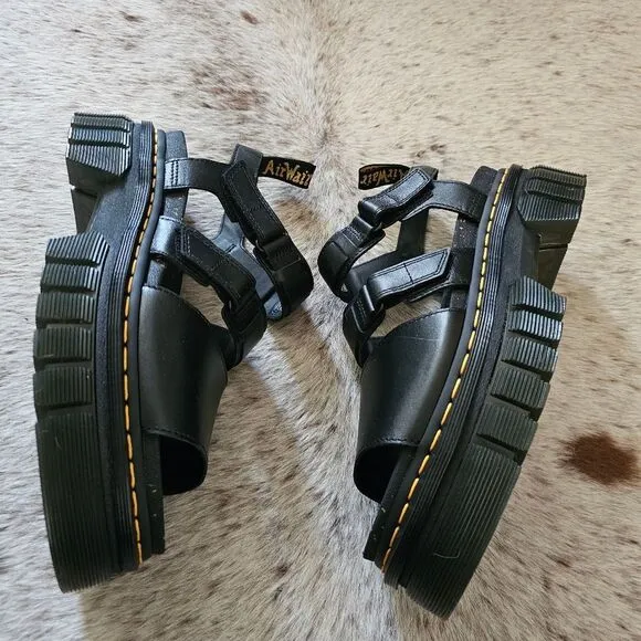 Dr. Martens Ricki 3-Strap Women's Leather Platform Sandals Black Size 11 NEW