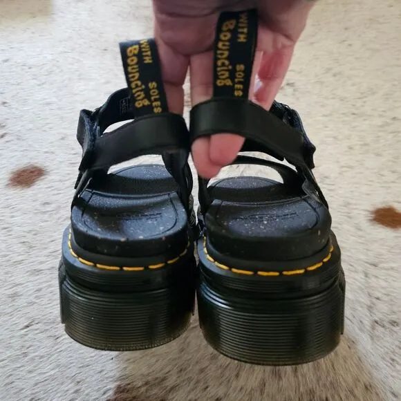 Dr. Martens Ricki 3-Strap Women's Leather Platform Sandals Black Size 11 NEW