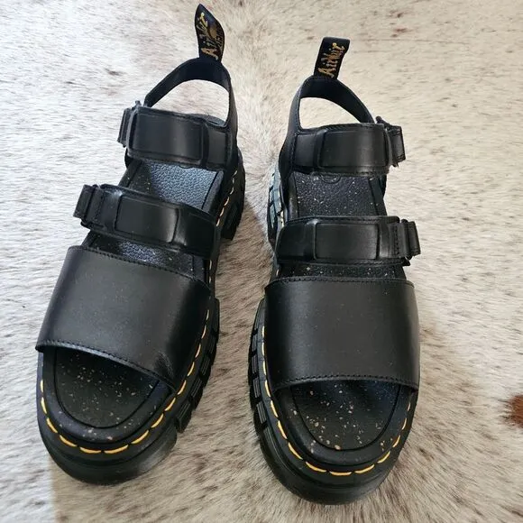 Dr. Martens Ricki 3-Strap Women's Leather Platform Sandals Black Size 11 NEW