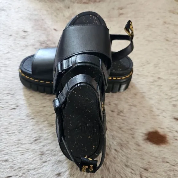 Dr. Martens Ricki 3-Strap Women's Leather Platform Sandals Black Size 11 NEW