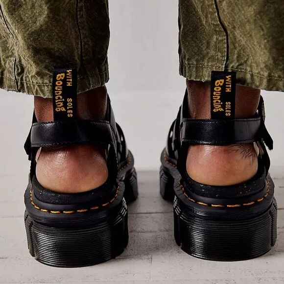 Dr. Martens Ricki 3-Strap Women's Leather Platform Sandals Black Size 11 NEW