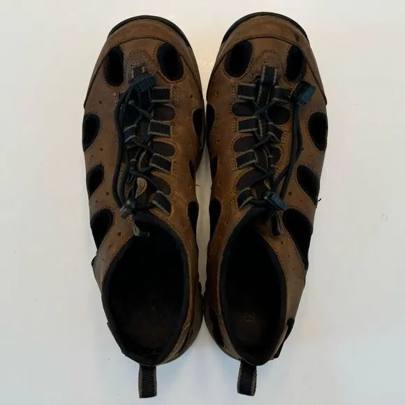 Duluth Trading Co Wild Boar Oiled Leather Sandals Brown 10 Wide 10W Adjustable