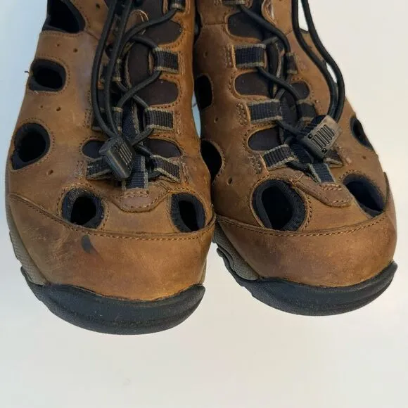 Duluth Trading Co Wild Boar Oiled Leather Sandals Brown 10 Wide 10W Adjustable