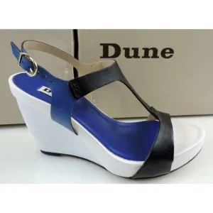 Dune London Giselle Leather T-Strap Wedge Sandals Blue Size 8 EU 38