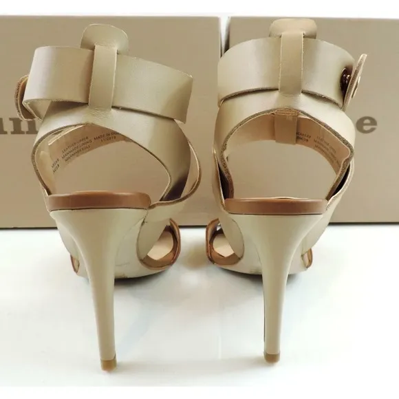 Dune London Hearsay Leather Multi Strap Heeled Sandal Taupe
