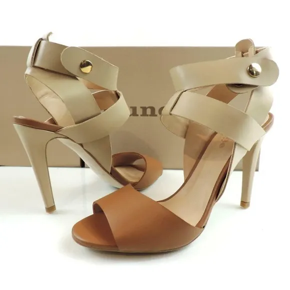 Dune London Hearsay Leather Multi Strap Heeled Sandal Taupe