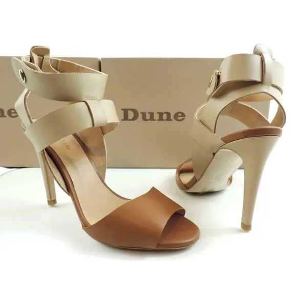 Dune London Hearsay Leather Multi Strap Heeled Sandal Taupe