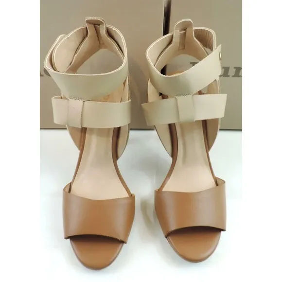 Dune London Hearsay Leather Multi Strap Heeled Sandal Taupe