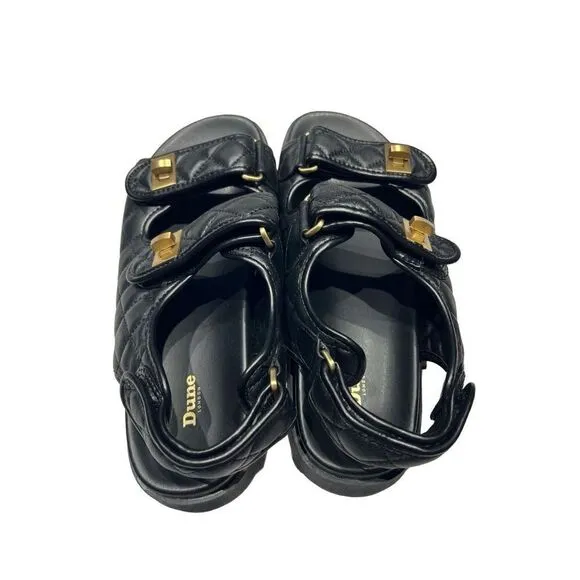 Dune London Lockstock Womens Twist Turn Lock Leather Quilted Sandals Black Sz 40