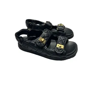 Dune London Lockstock Womens Twist Turn Lock Leather Quilted Sandals Black Sz 40