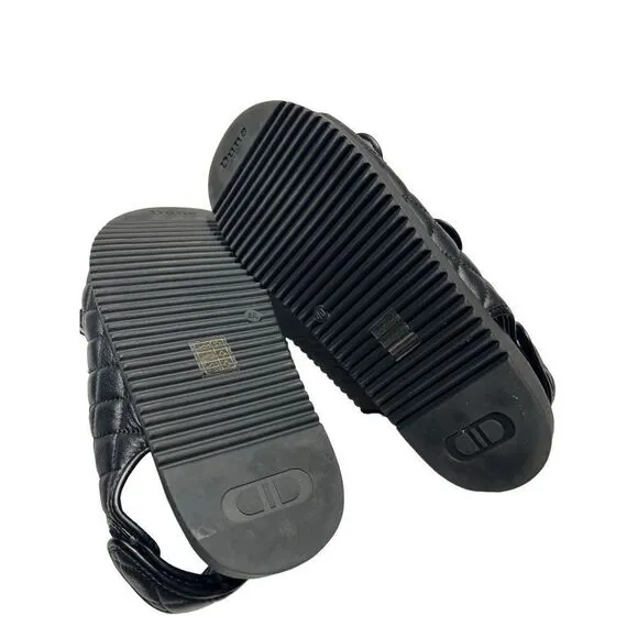 Dune London Lockstock Womens Twist Turn Lock Leather Quilted Sandals Black Sz 40