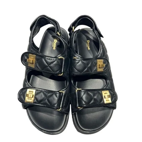 Dune London Lockstock Womens Twist Turn Lock Leather Quilted Sandals Black Sz 40