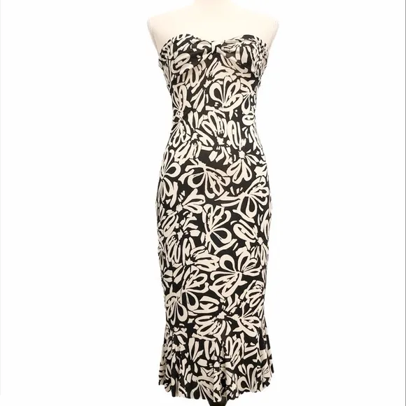 DVF Baby Jane Black &amp; White Ribbon Print Silk Jersey Dress
