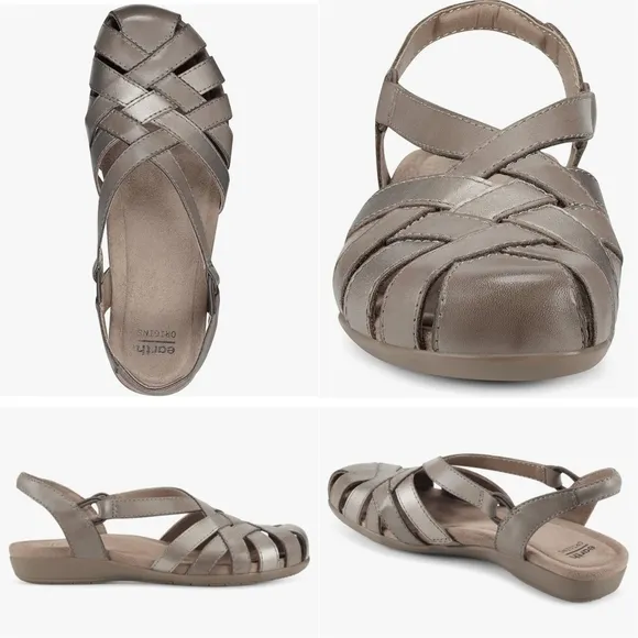 Earth Origins Genuine Leather Berri Wide Women's Taupe Sandals Size 6.5W