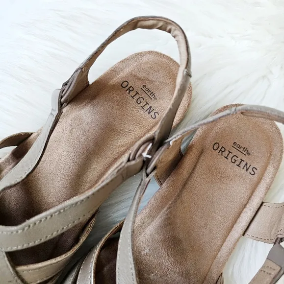 Earth Origins Genuine Leather Berri Wide Women's Taupe Sandals Size 6.5W