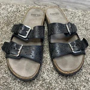 Earth Women's Sand Antigua Leather Buckle Strap Slide Sandals Black 6.5W