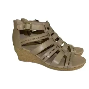Earth Woodland Sunny Womens 9 40 Strappy Wedge Sandals Beige Leather NEW