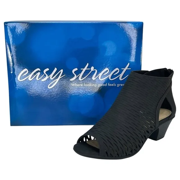 Easy Street Sunrise Black Perforated Womens Caged Sandals Size 8.5XW