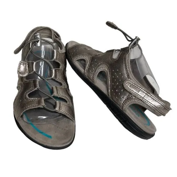 ECCO Bluma Toggle Sandals Metallic Shine Elastic Laces Womens Size 39 US 8-8.5