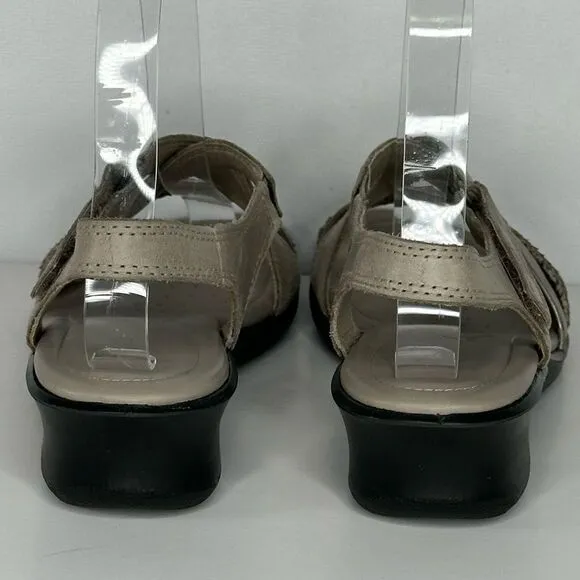 Ecco Felicia Sandals Low Wedge Strappy Gray/ Silver Hook &amp; Loop‎ Closure Sz 37