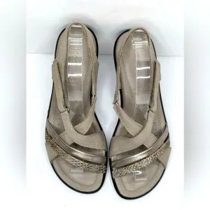 Ecco Felicia Sandals Low Wedge Strappy Gray/ Silver Hook &amp; Loop‎ Closure Sz 37