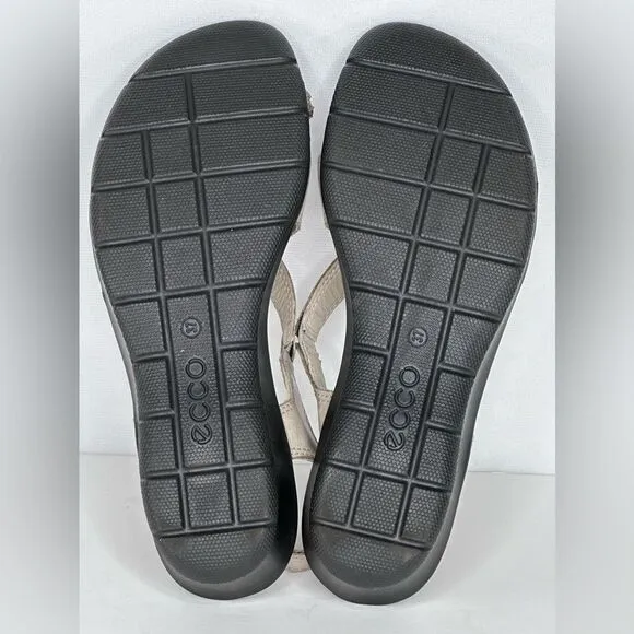 Ecco Felicia Sandals Low Wedge Strappy Gray/ Silver Hook &amp; Loop‎ Closure Sz 37