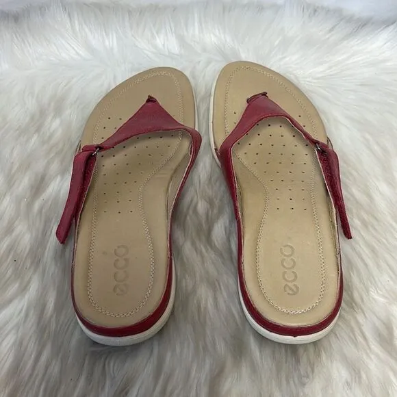 Ecco Red Leather Adjustable Thong Sandals Sz 40/US 9