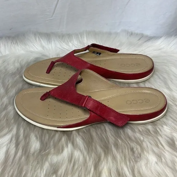 Ecco Red Leather Adjustable Thong Sandals Sz 40/US 9