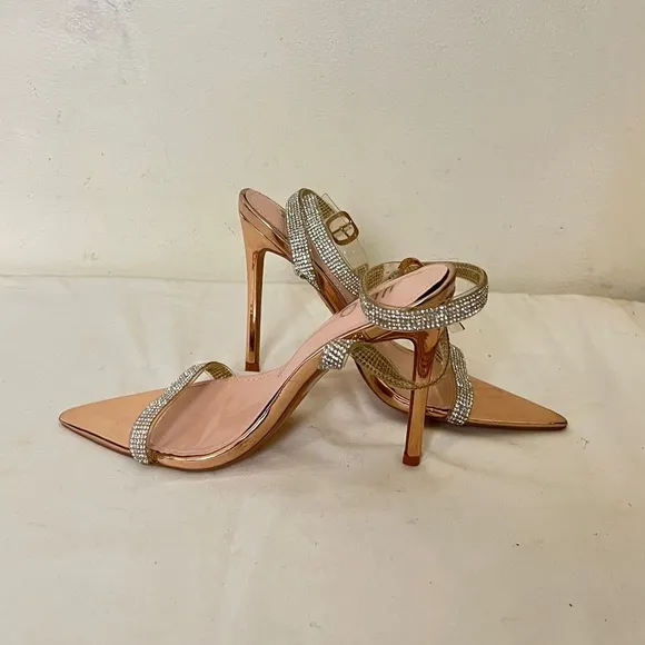 EGO ROSE GOLD CLEAR DIAMANTE High Heels Sandals