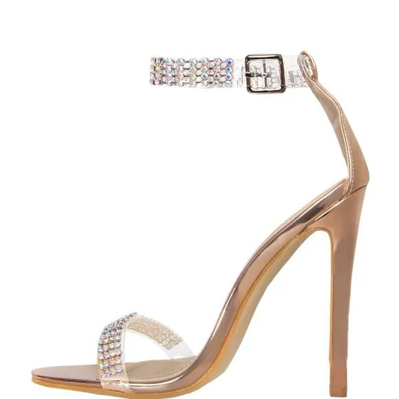 EGO ROSE GOLD CLEAR DIAMANTE High Heels Sandals