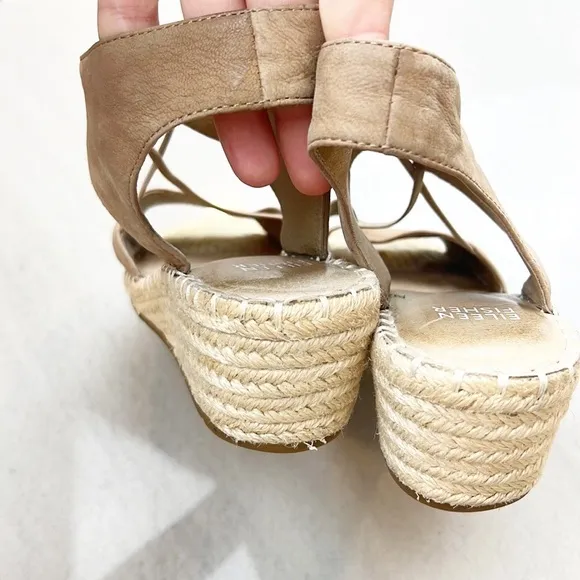 EILEEN Fisher Agnes Espadrille Wedge Sandals Beige Leather Size 7 Open Toe