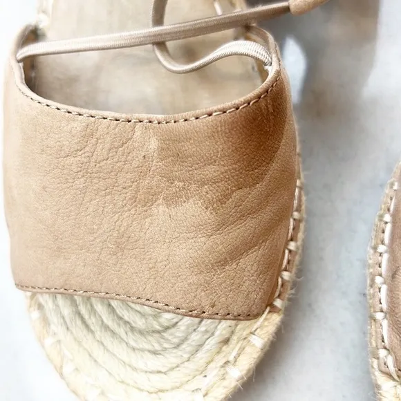 EILEEN Fisher Agnes Espadrille Wedge Sandals Beige Leather Size 7 Open Toe