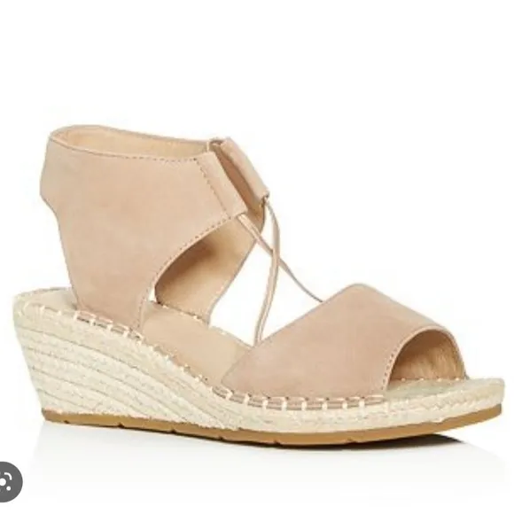 EILEEN Fisher Agnes Espadrille Wedge Sandals Beige Leather Size 7 Open Toe