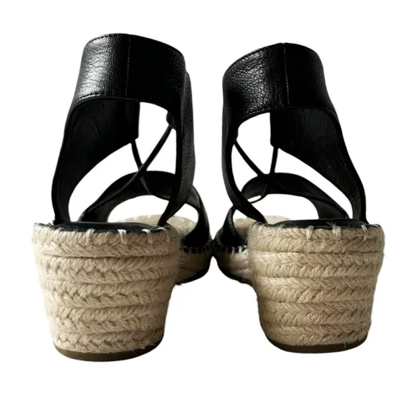 Eileen Fisher Agnes Espadrille Wedge Slip On Sandals in Black Leather | 6.5