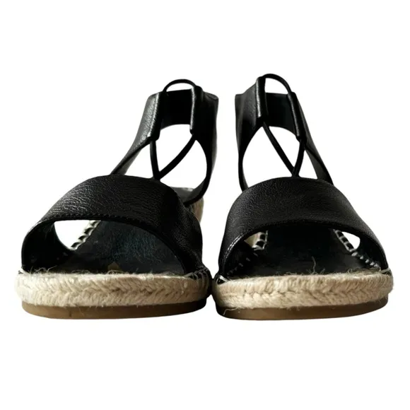 Eileen Fisher Agnes Espadrille Wedge Slip On Sandals in Black Leather | 6.5