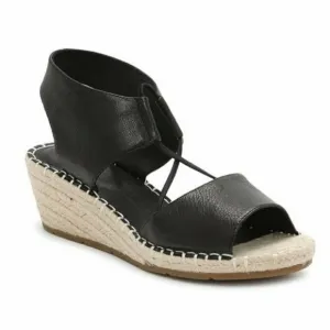 Eileen Fisher Agnes Espadrille Wedge Slip On Sandals in Black Leather | 6.5