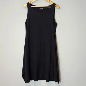 Eileen Fisher Black Hemp Organic Cotton Midi Dress Size Large Comfy Minimalist