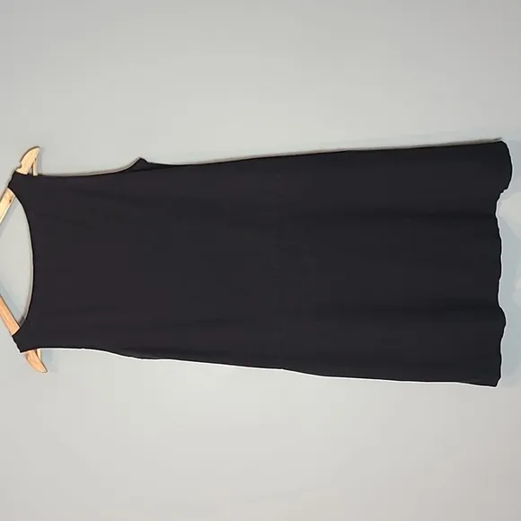 Eileen Fisher Black Hemp Organic Cotton Midi Dress Size Large Comfy Minimalist