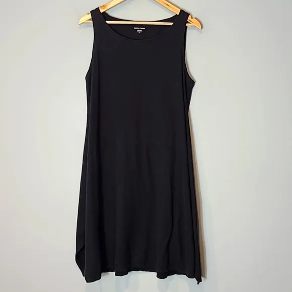 Eileen Fisher Black Hemp Organic Cotton Midi Dress Size Large Comfy Minimalist
