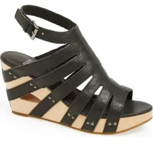 Eileen Fisher Black Lotus Cutout Wedge Sandals