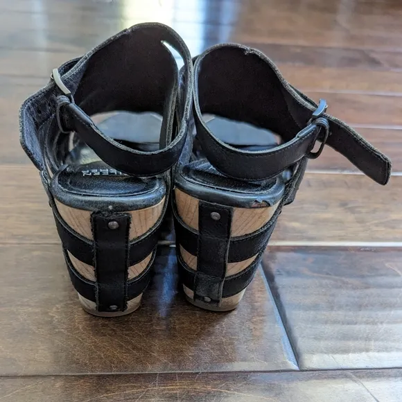 Eileen Fisher Black Lotus Cutout Wedge Sandals