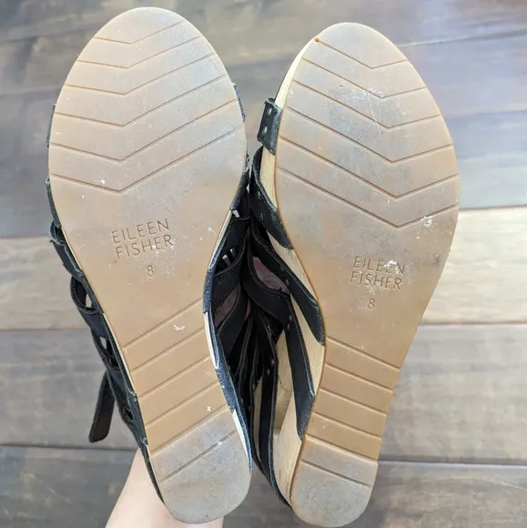 Eileen Fisher Black Lotus Cutout Wedge Sandals