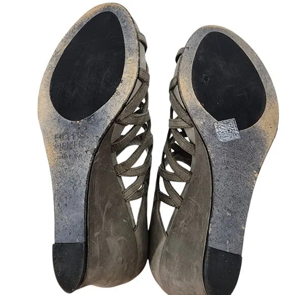 Eileen Fisher Cage Lattice Suede Leather 3 Inch Wedge Sandals Size 7.5
