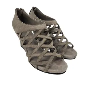 Eileen Fisher Cage Lattice Suede Leather 3 Inch Wedge Sandals Size 7.5