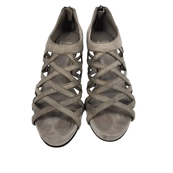 Eileen Fisher Cage Lattice Suede Leather 3 Inch Wedge Sandals Size 7.5