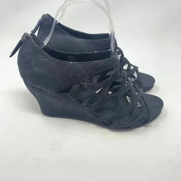 Eileen Fisher Caged Lattice Wedge Sandals Black