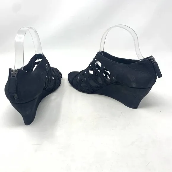 Eileen Fisher Caged Lattice Wedge Sandals Black