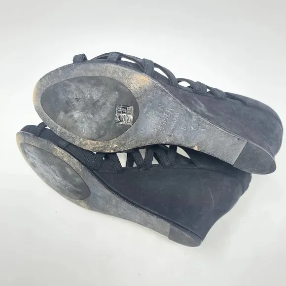 Eileen Fisher Caged Lattice Wedge Sandals Black